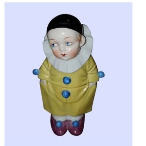 Vintage Clown  Porcelain Figural Covered Pot Dispenser Jam Pot